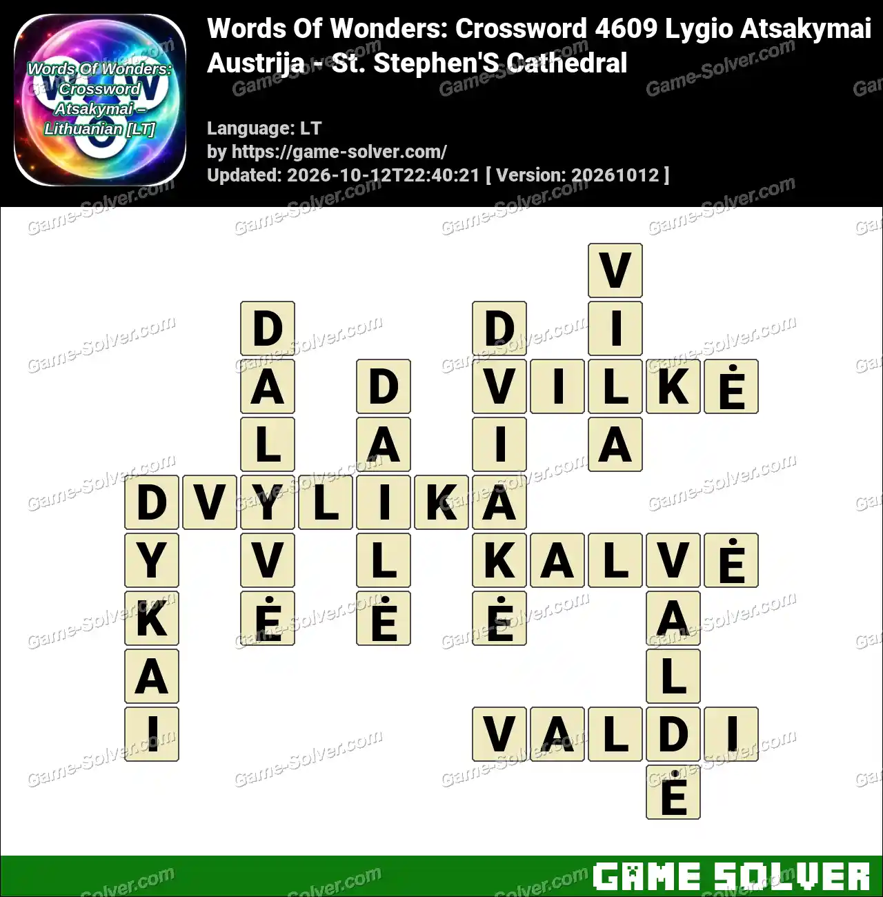 Words Of Wonders: Crossword 4609 Lygio Atsakymai – Austrija – St. Stephen’S Cathedral